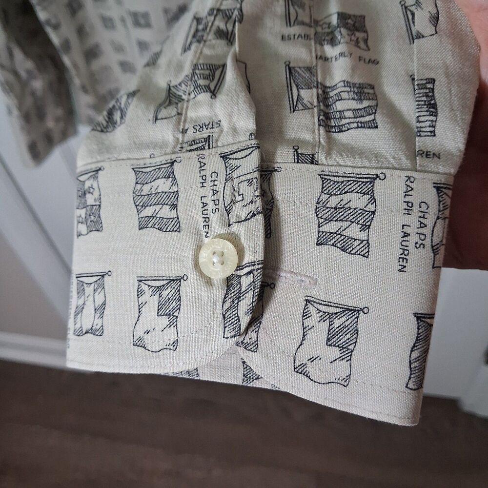Vintage Chaps Ralph Lauren All Over Flag Print Button Down Shirt Men's L Preppy - Picture 5 of 16
